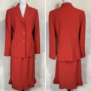 Le Suit‎ Midi Skirt Suit Size 16 Pleated Burnt Orange Business Power 2 Pc Set